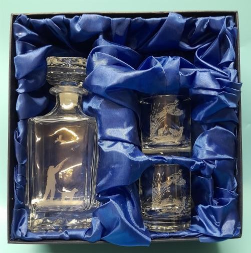 crystal or soda glass decanters and glass sets