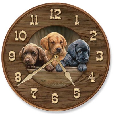 quartz wall clock "all hands on deck" - labrador puppies